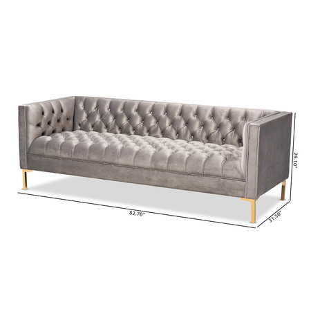 Baxton Studio Zanetta Gray Velvet Upholstered Gold Finished Sofa 153-9689